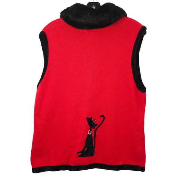 Lisa International Button Front Vest L Cat Purse Faux Fur Detachable Collar - Picture 2 of 16